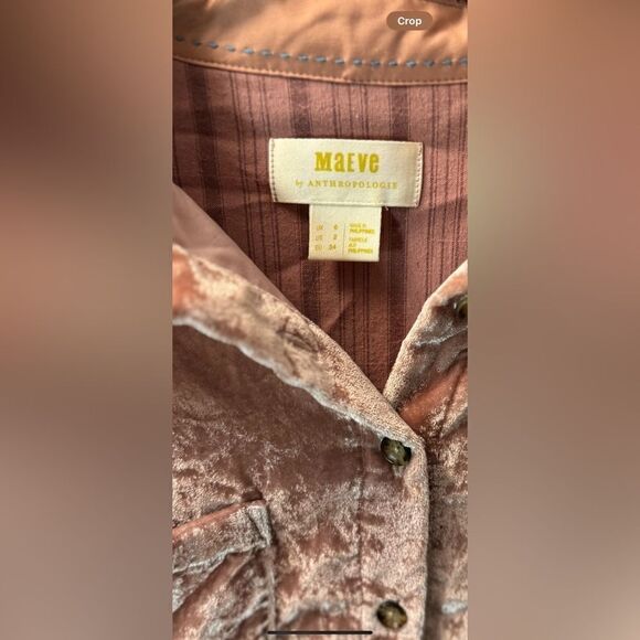 Anthropologie Maeve Karina Crushed Velvet Shirt Size US 2 Small Dust Pink - Picture 13 of 15